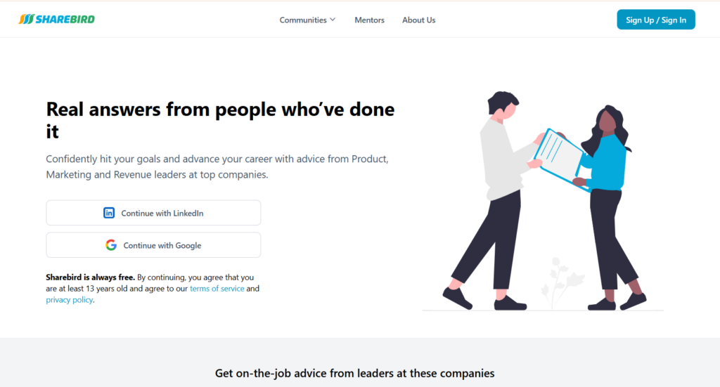 Screenshot der Sharebird-Webseite