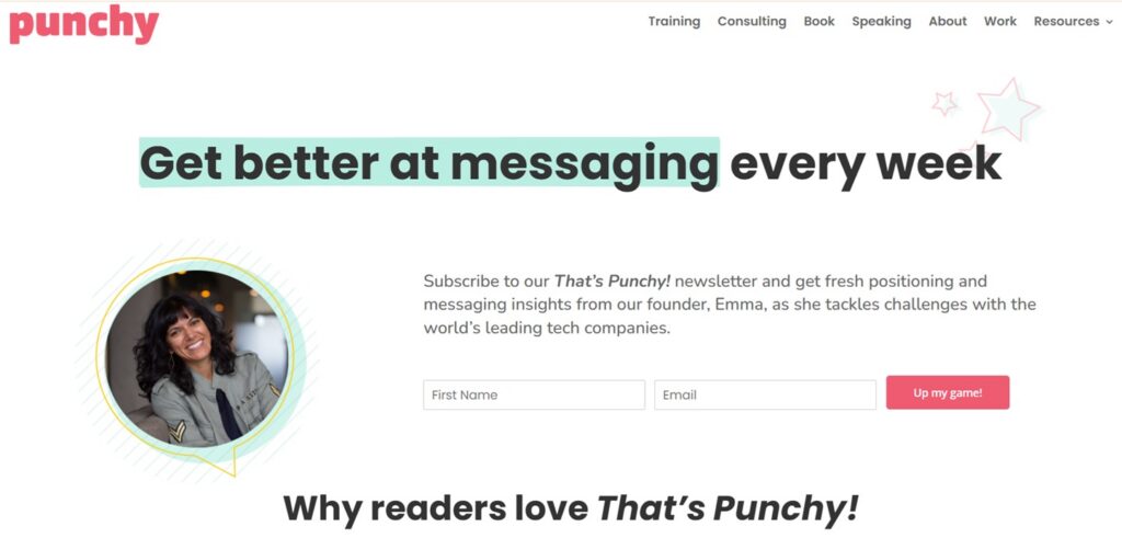 Screenshot der Anmeldeseite für den Newsletter That's Punchy!