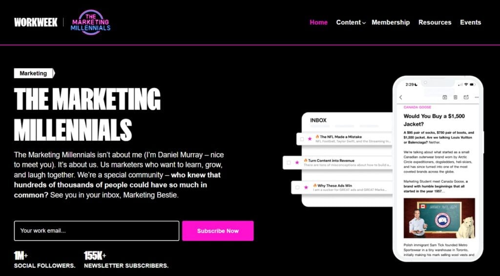 Anmeldeseite für den Newsletter „The Marketing Millenials“