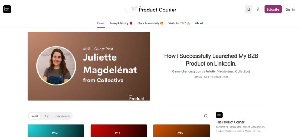 The Product Courier newsletter website