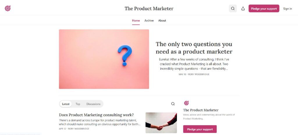 The Product Marketer newsletter website