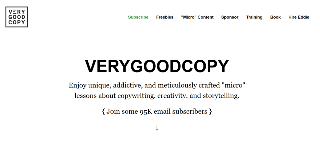 Zielseite des VeryGoodCopy-Newsletters