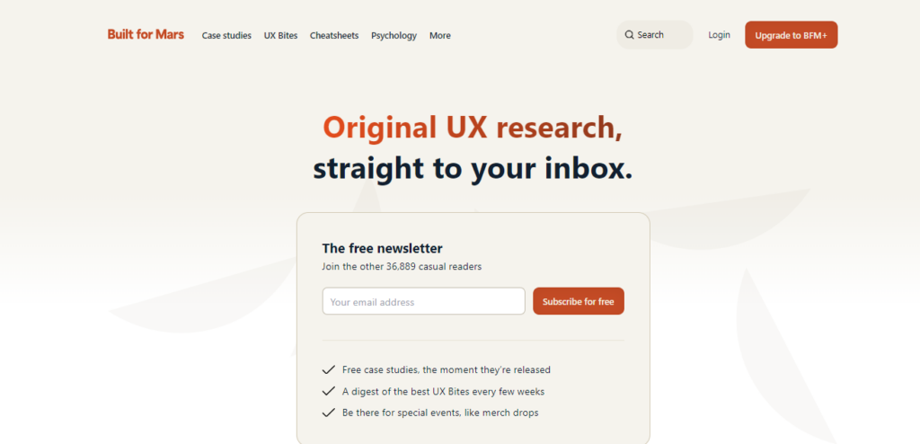 Build for Mars newsletter subscription page