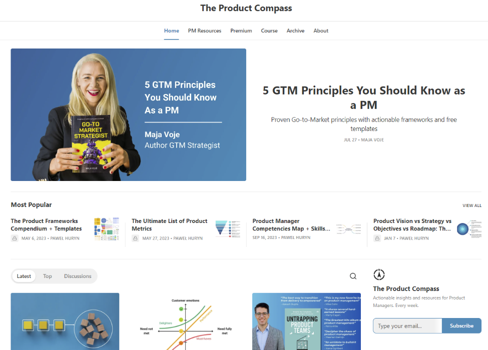 The Product Compass newsletter home page