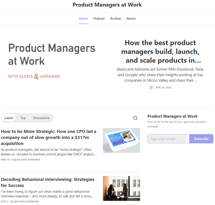 Product Managers at Work homepage