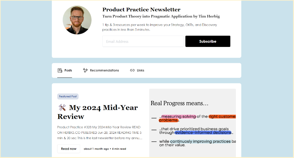 Product Practice Newsletter by Tim Herbig webiste