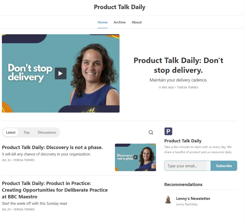 Product Talk Daily homepage