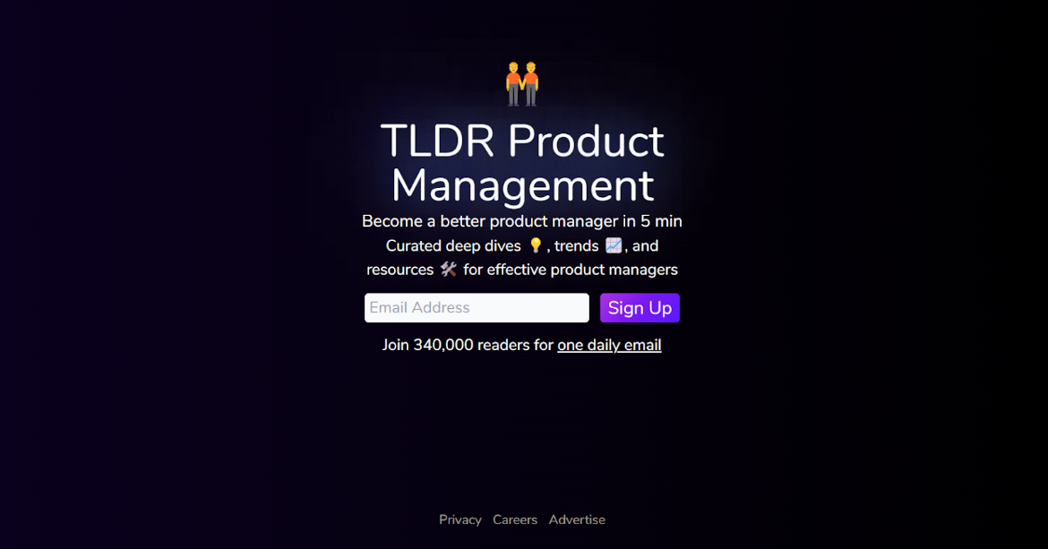 TLDR Product Management subscription page