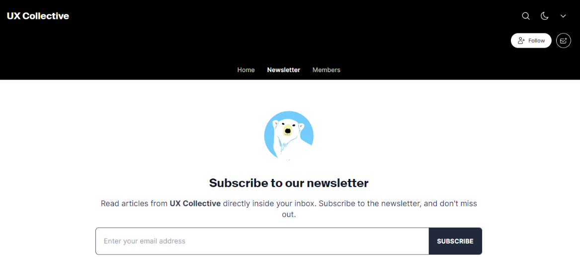 UX Collective subscription page