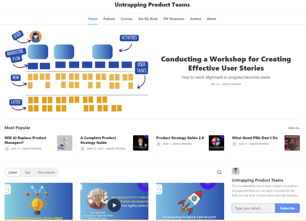 Untrapping Product Teams homepage