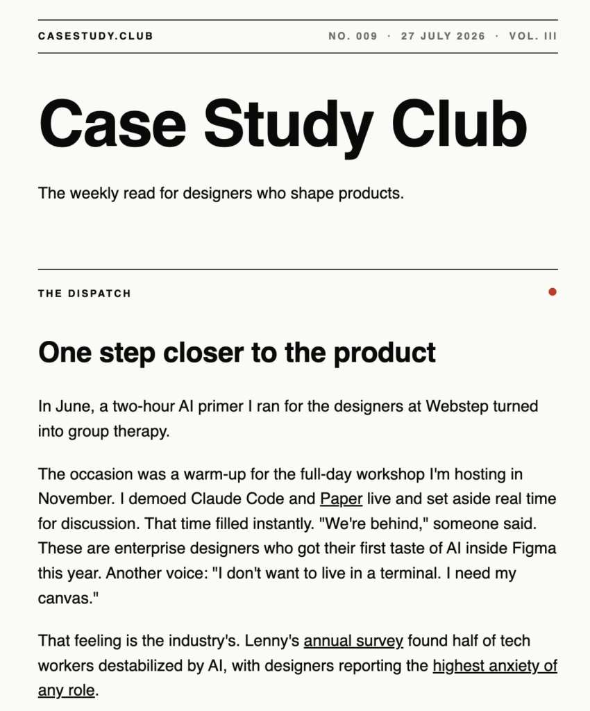 Case Study Club Newsletter screenshot
