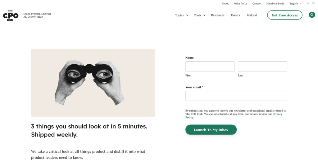 The CPO Club's newsletter subscription form