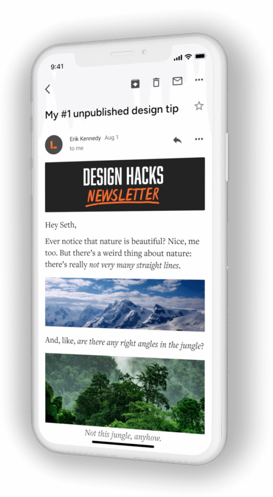 Design Hacks Newsletter on phone