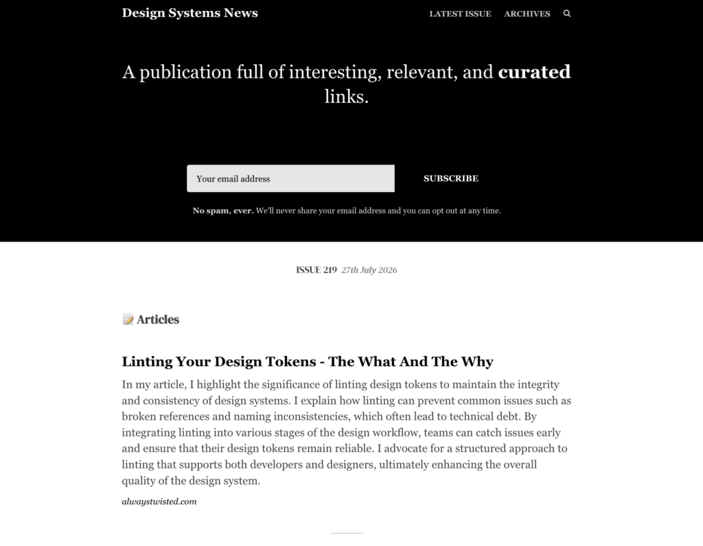Design Systems News Newsletter issue 219