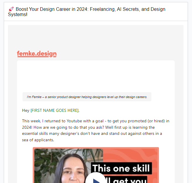Newsletter sample of the Femke Design Newsletter