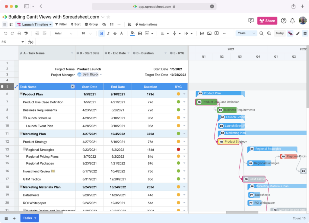 gantt charts screenshot