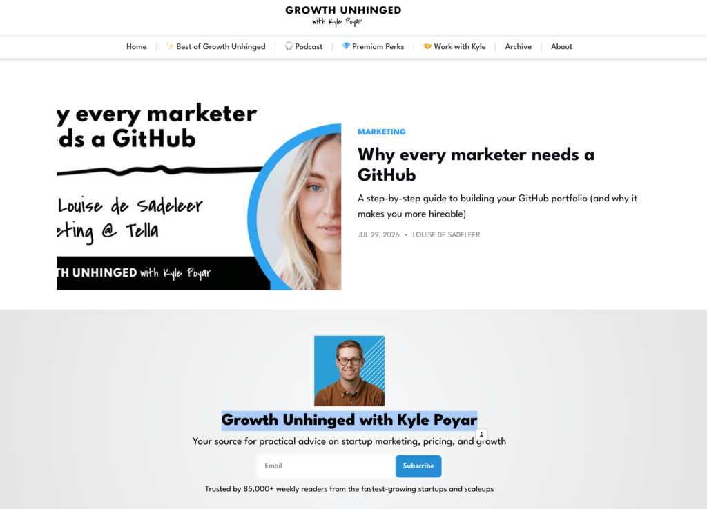 Growth Unhinged blog landing page