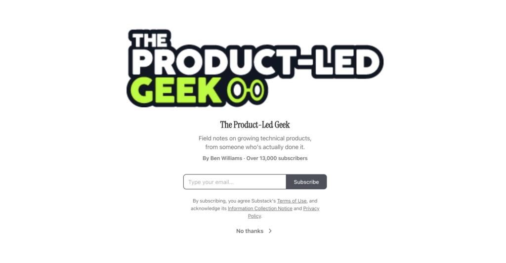 The Product-Led Geek newsletter signup form