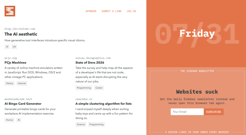 The Sidebar Newsletter landing page