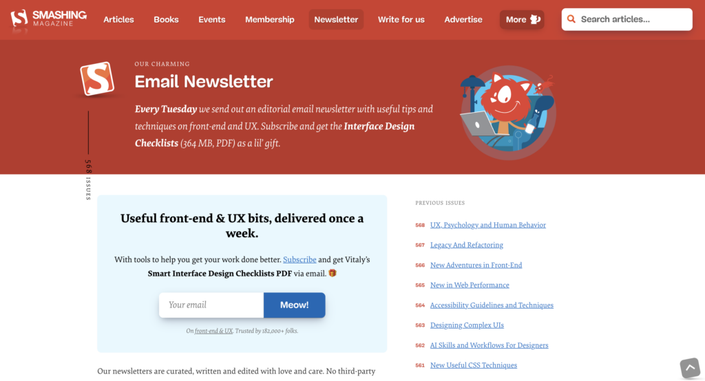 The Smashing Newsletter landing page