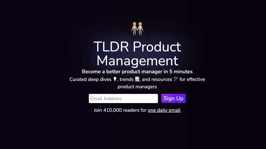 TLDR Product Management newsletter signup form