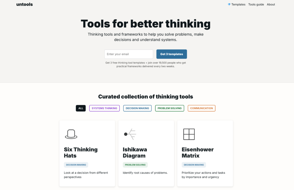 Untools' newsletter landing page
