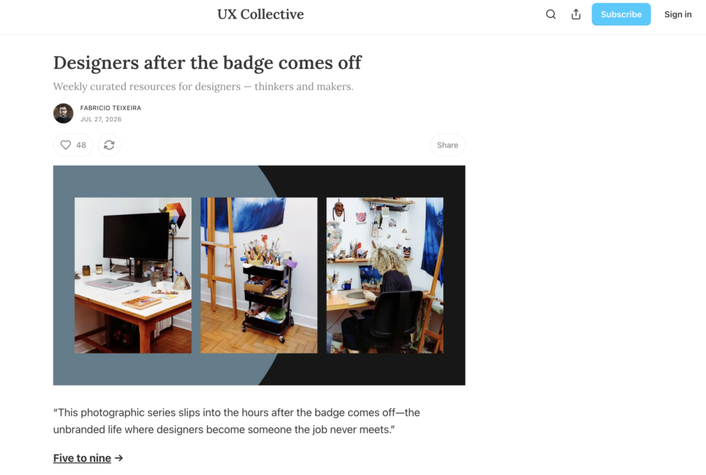 ux collective newsletter landing page