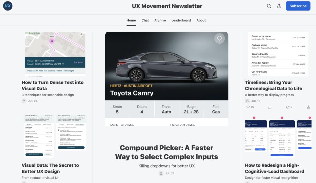 UX Movement Newsletter landing page