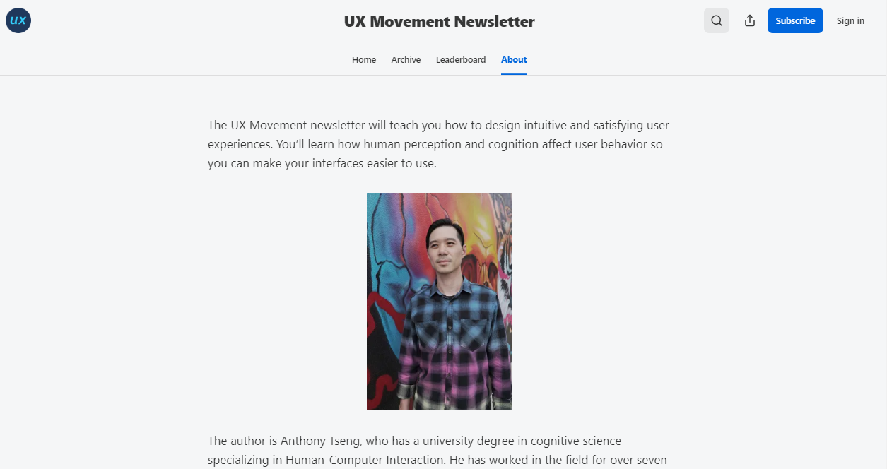 UX Movement Newsletter about page