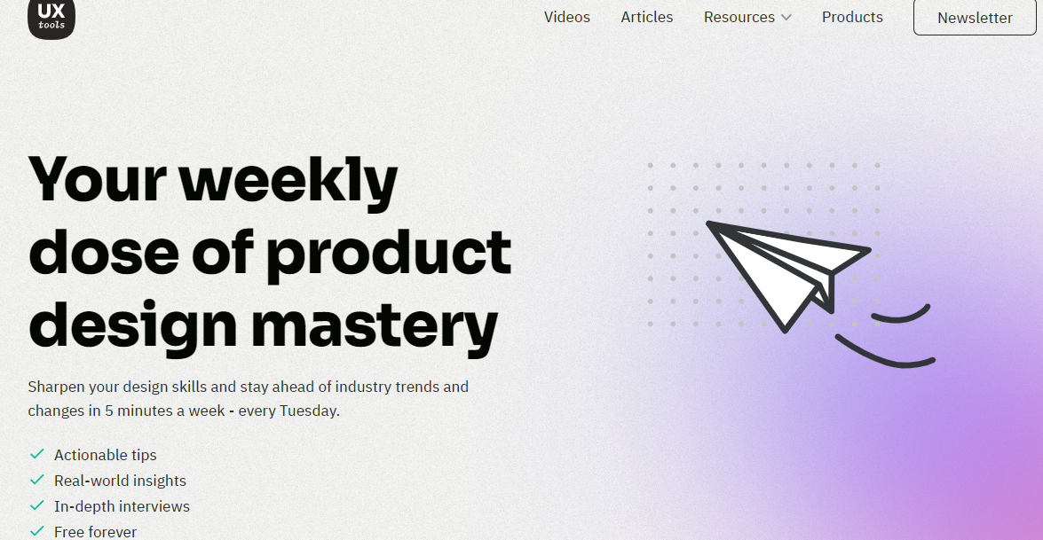 UX Tools, a UX design newsletter landing page