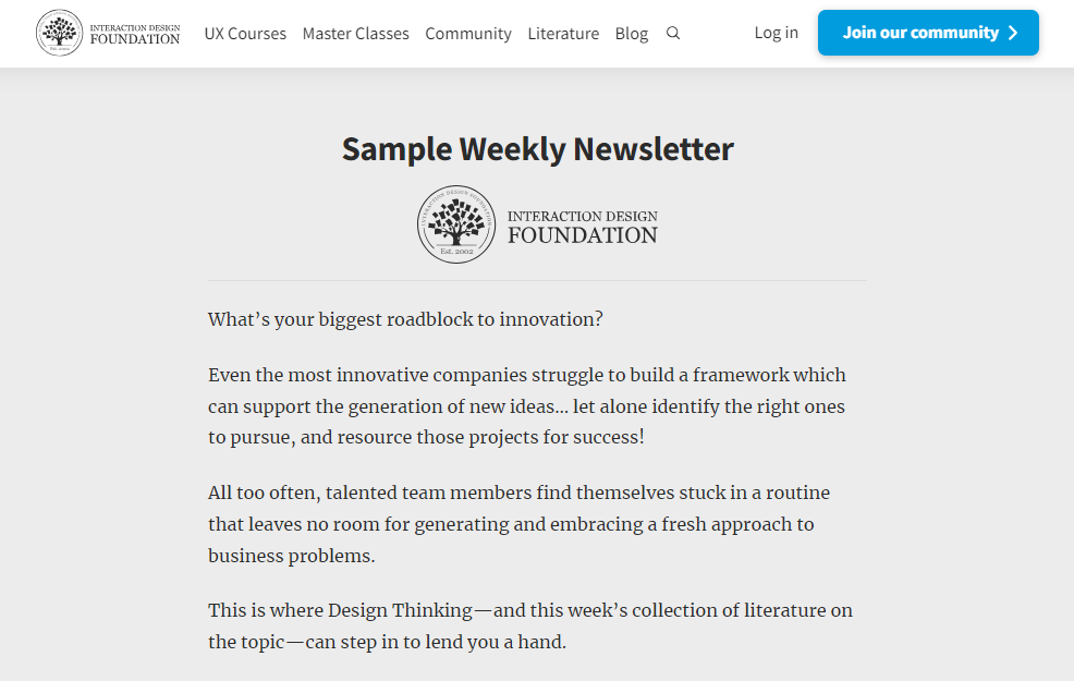UX Weekly Newsletter sample newsletter