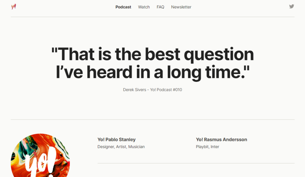 Website home page of The Yo! Podcast Newsletter