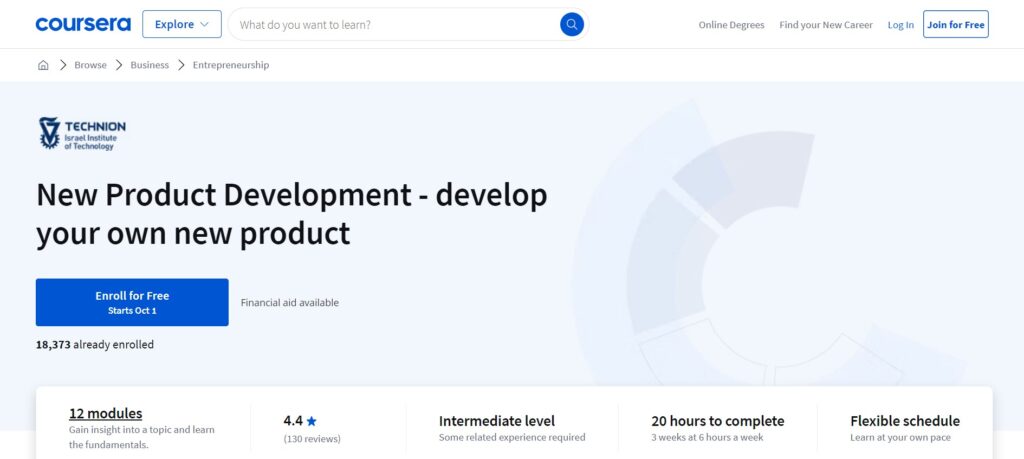 New Product Development course landing page