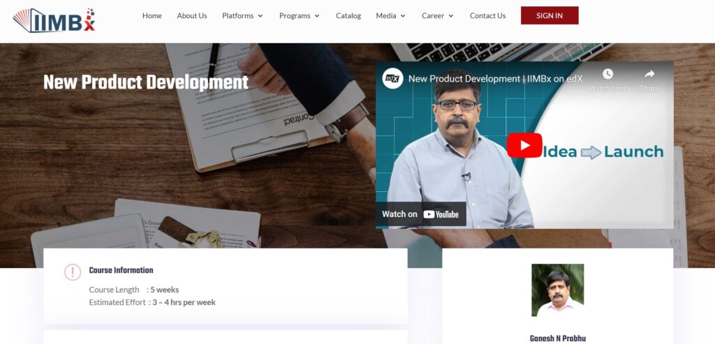 New Product Development course website screenshot
