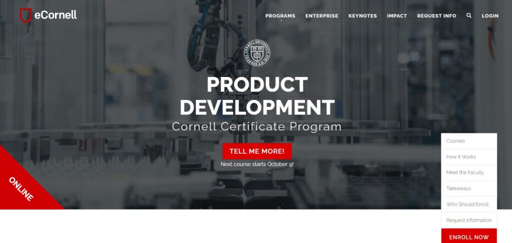 Screenshot of Product Development course website