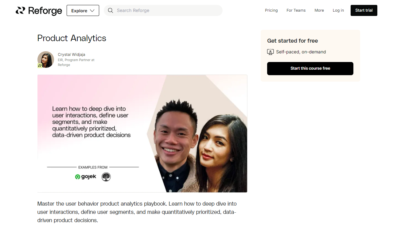 Product Analytics course landing page