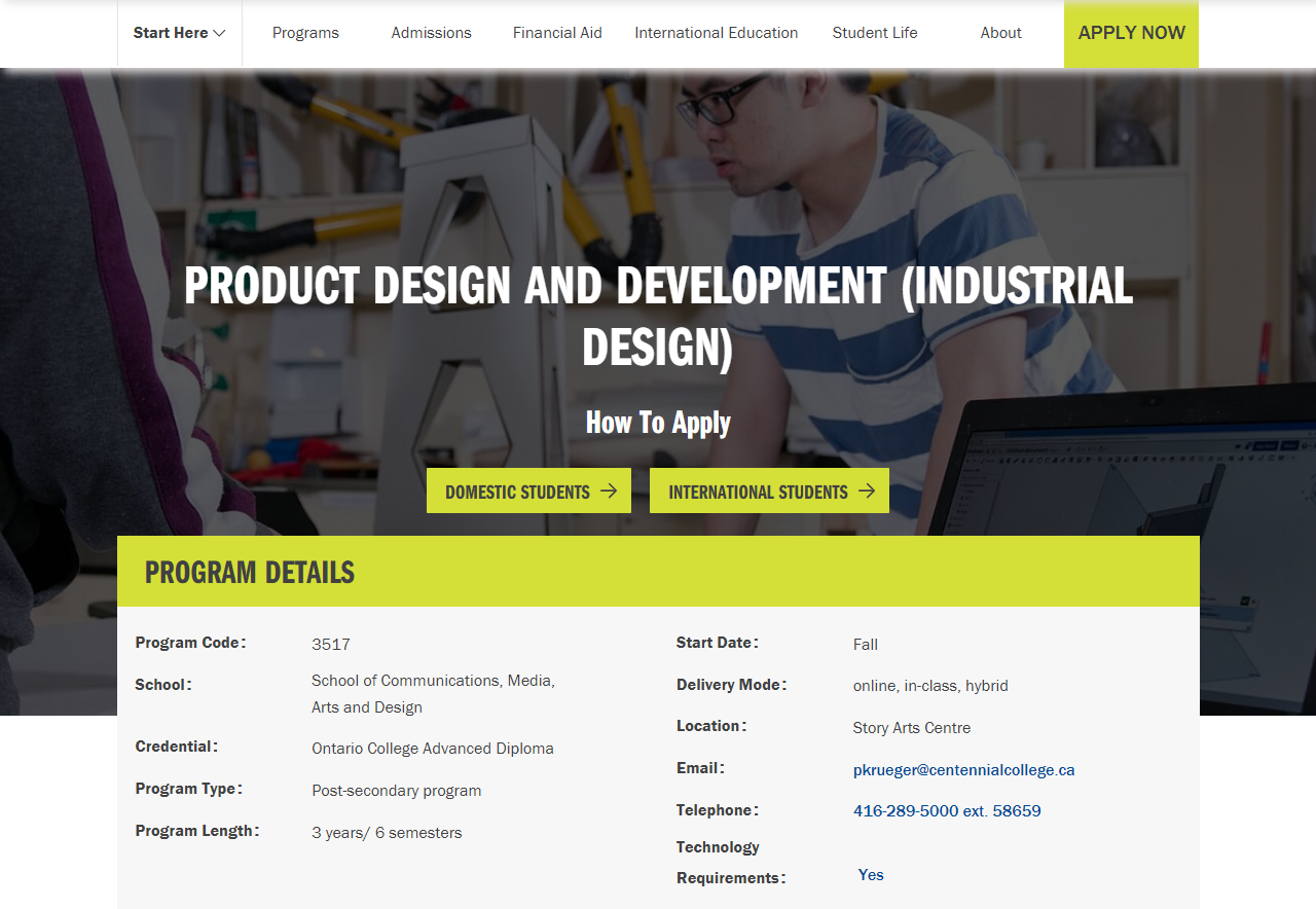 Product Design and Development course landing page