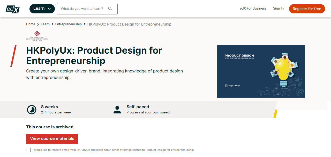 Product Design for Entrepreneurship course