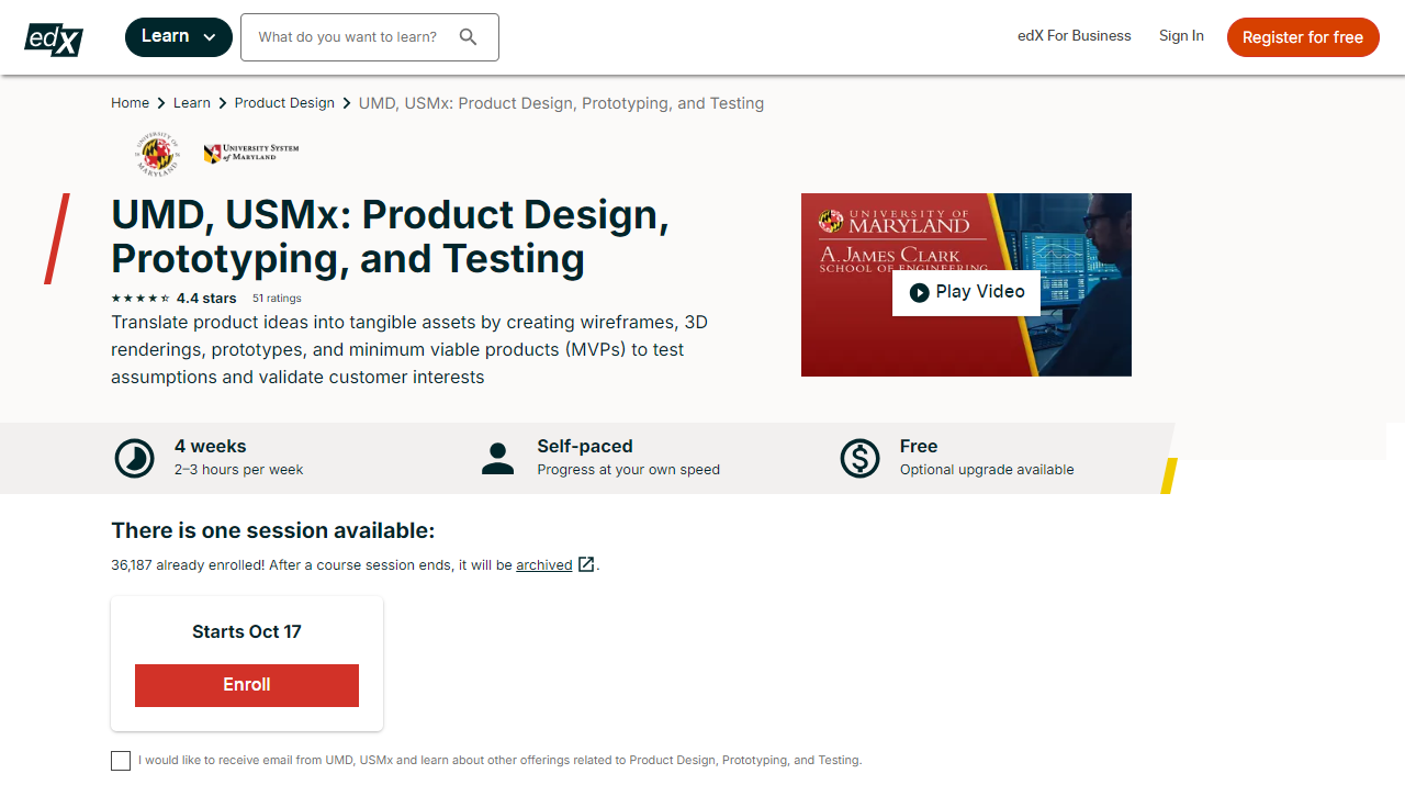 Product Design, Prototyping, and Testing course