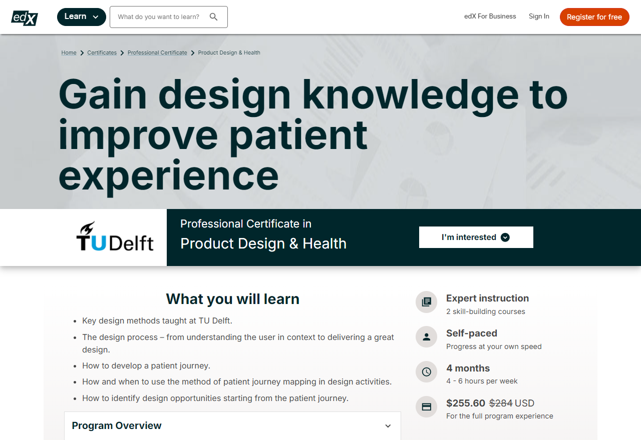 Professional Certificate in Product Design & Health course