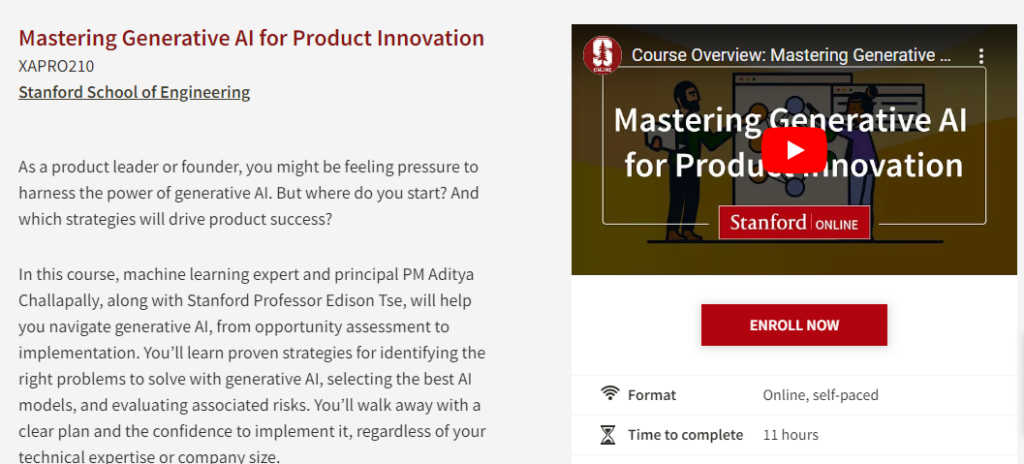 screenshot of mastering generative ai for product innovation courses