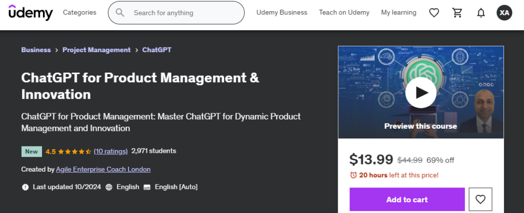 screenshot of product innovation courses product Chat GPT for product management & Innovation course