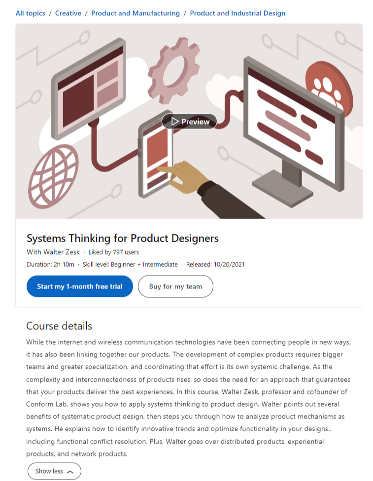 Systems Thinking for Product Designers course landing page
