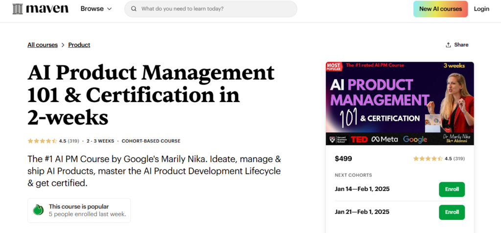 AI Product Management 101 and Certification in 2 weeks landing page