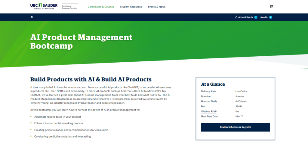 AI Product Management Bootcamp course screenshot