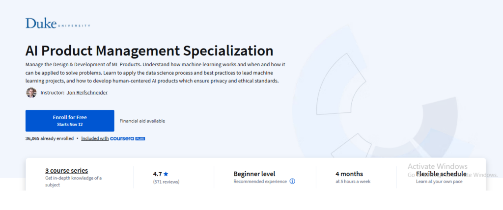 https://www.coursera.org/specializations/ai-product-management-duke