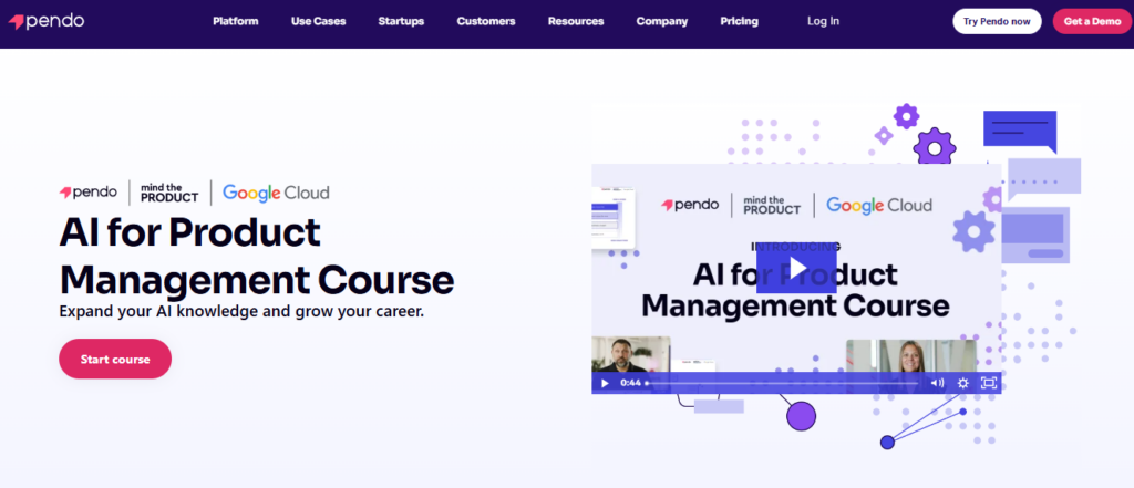 A screenshot of the landing page for the AI for Product Management Course
