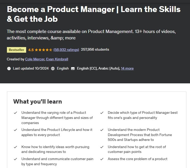 Become a Product Manager course page screenshot