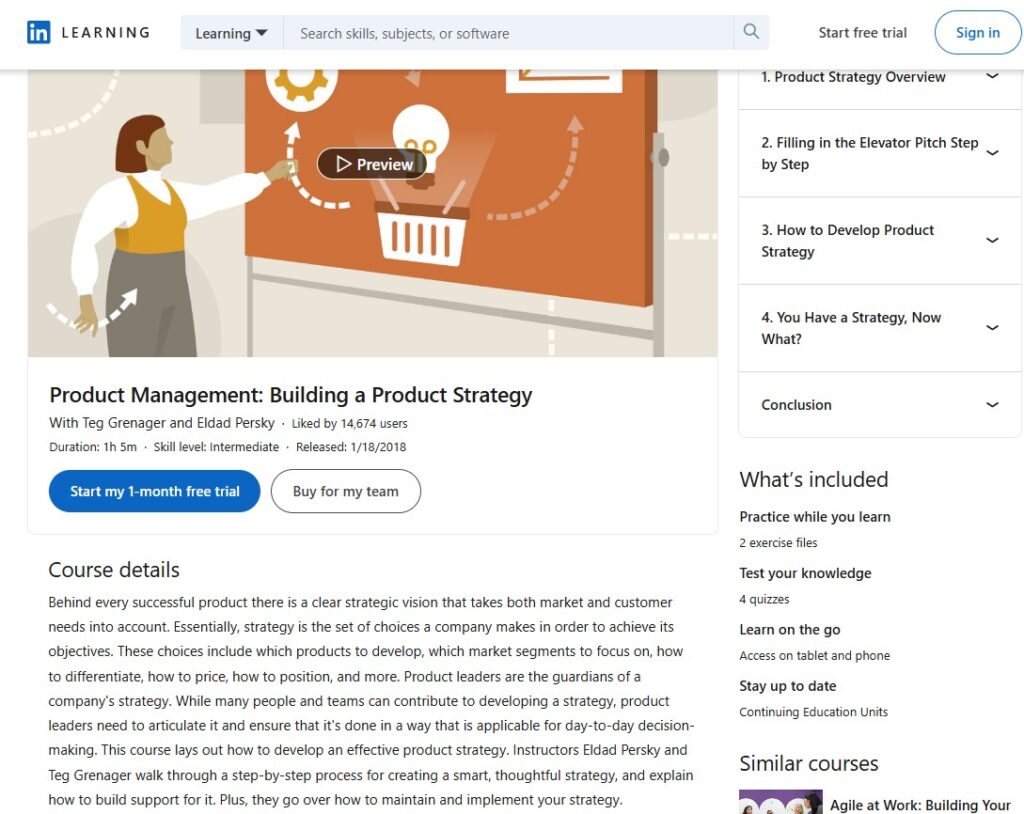 Product Management: Building a Product Strategy course landing page overview