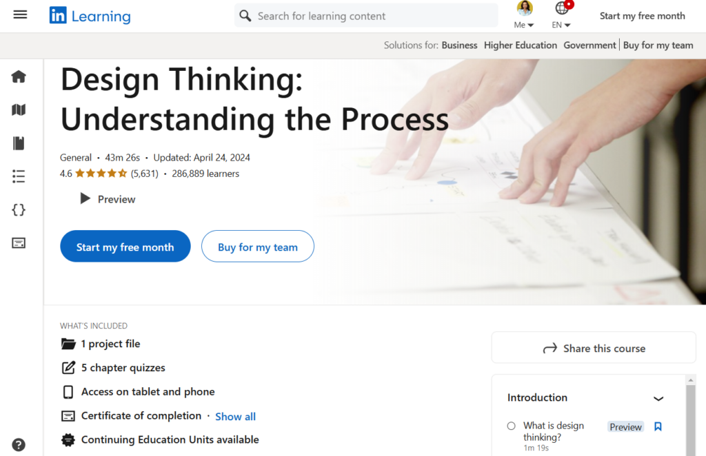 Design Thinking: Understanding the Process course page